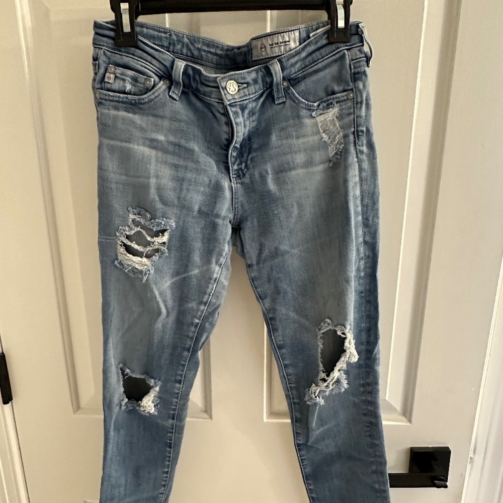 Women’s AG Distressed Denim Super Skinny Ankle Jeans - Size 28